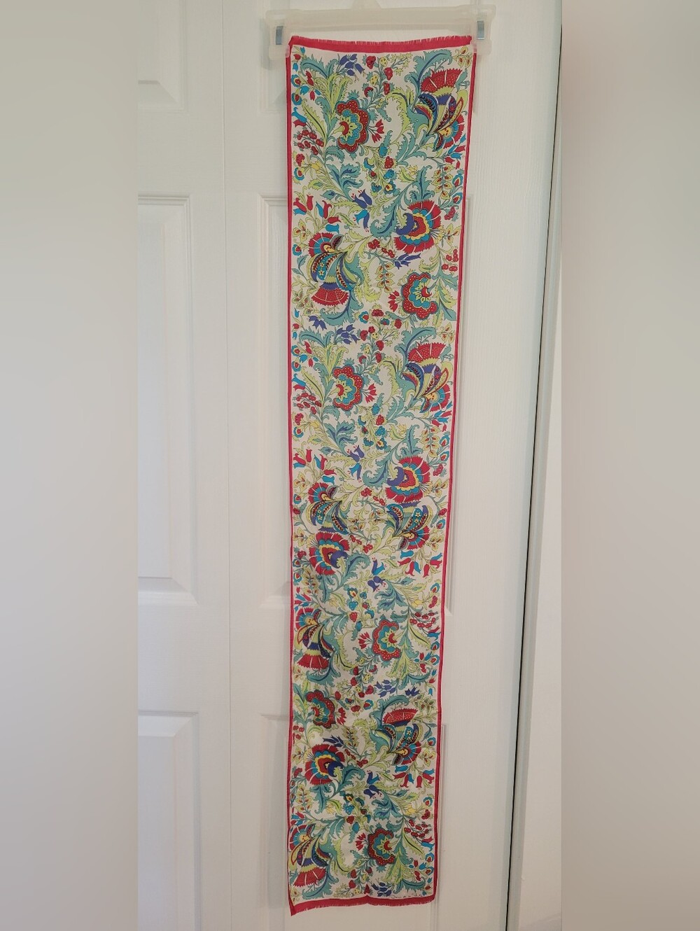 Oscar de la Renta Floral silk scarf in Red, Blue, Green, with thin gold accents